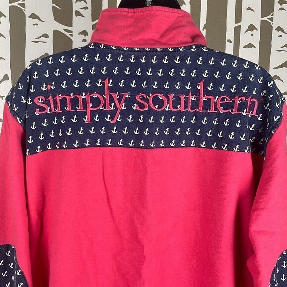 Simply Southern Anchor Print Zip Neck Sweatshirt L - Picture 6 of 9